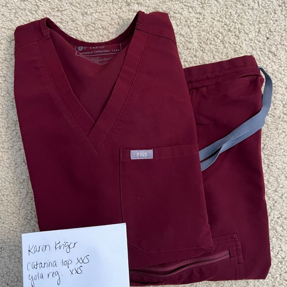 Figs Burgundy Set Catarina Top Yola Regular Pants XXS - Picture 2 of 2